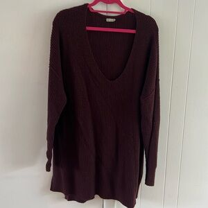 Free People Maroon Knit V Neck Sweater